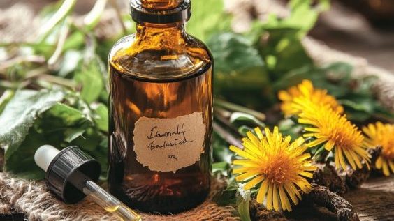 Frische Löwenzahnblüten und Löwenzahnblätter als Pflanzenwissen für Kräuterkunde und natürliche Hausapotheke